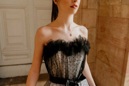 Détail robe bustier en tulle noir et blanc - By Sue-Sue - Styliste Dijon